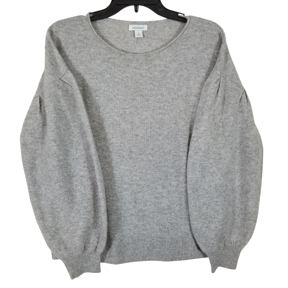 Sundance Gray 100% Cashmere‎ Pleated Puff Sleeve Crewneck Sweater Womens Small